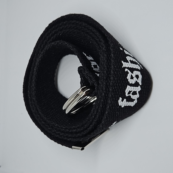 NEW! BLACK TAPE BELT SILVER ACCENT METAL - Picture 2 of 2